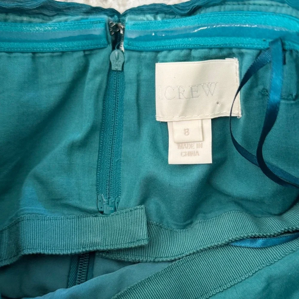 J. Crew Arabelle 100% Silk Chiffon Dress Teal Green Strapless Flowy Short Size 8